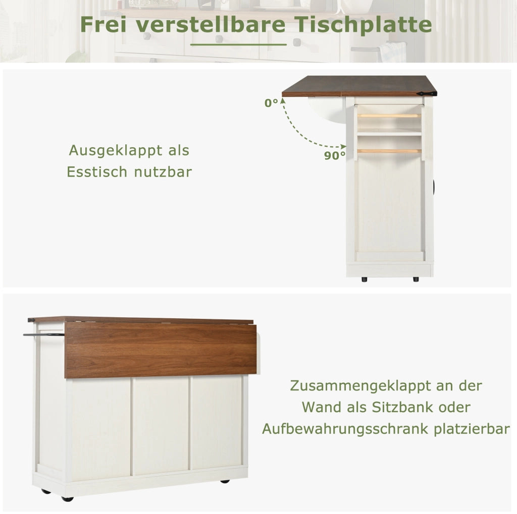 Isola cucina mobile 140 cm con piano pieghevole e cassetti