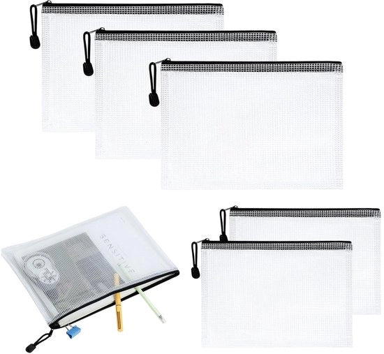 Pacchetto di 5 borselli A5 per documenti - borsa A5 con cerniera, contenitore acqua-tetto per documenti, organizzatore A5 per documenti, per ufficio, documenti, carta, viaggi