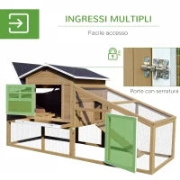 Pollaio per Galline Ovaiole da Esterno con Zona di Corsa, Pollaio per Galline da Esterno con Zona di Nidificazione e Vassoio Estraibile da Giardino in Legno, 200x80x105 cm