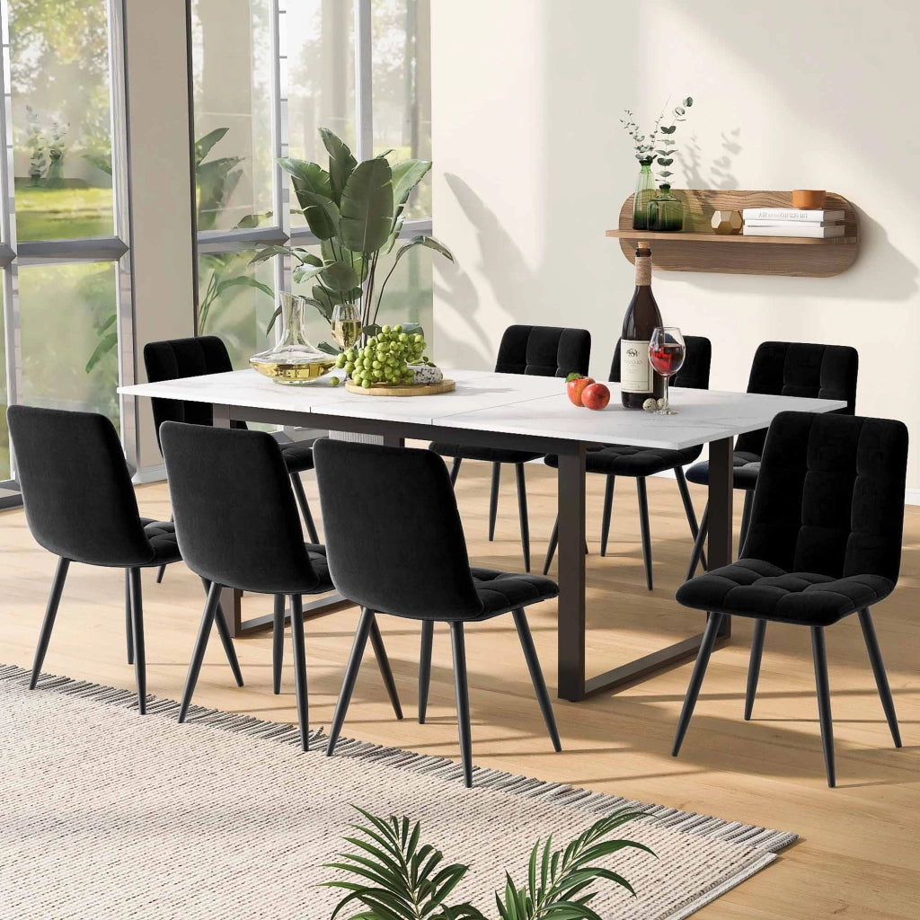 OKWISH Tavolo da Pranzo Allungabile con Piano Effetto Marmo, Piedini Regolabili, Struttura in Metallo, MDF Bianco