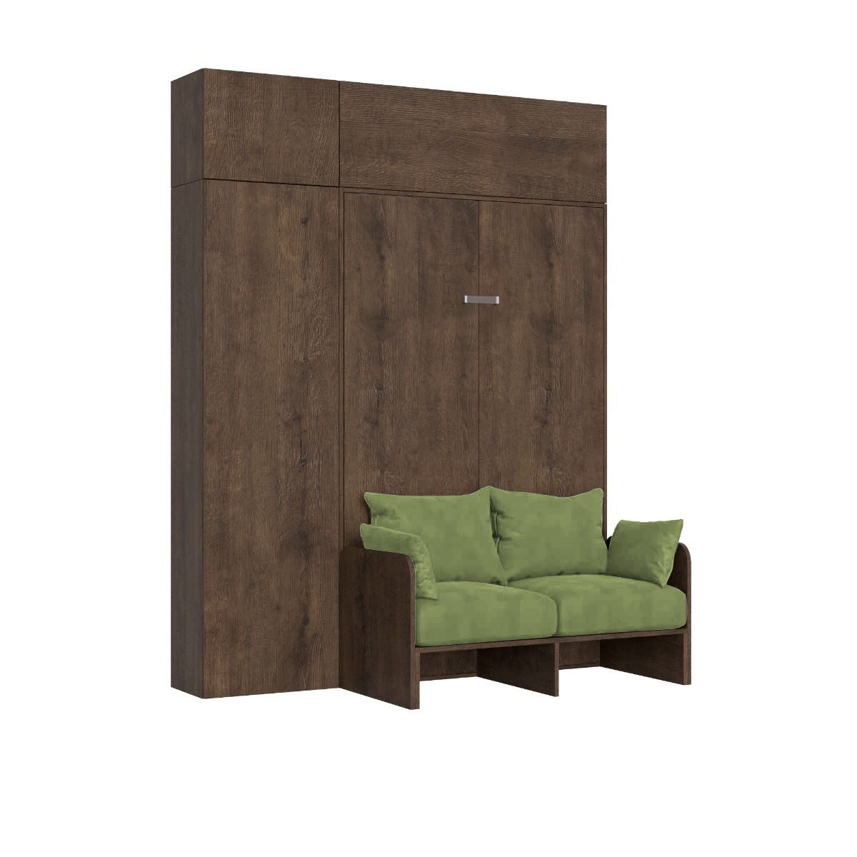 Letto Una Piazza E Mezzo A Scomparsa 120 Kentaro Con Divano E Mobili Noce e Verde