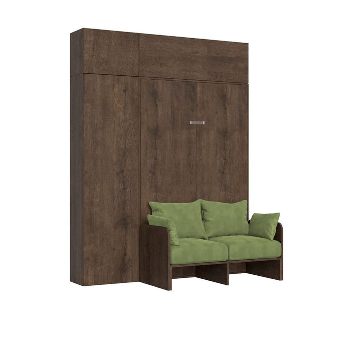 Letto Una Piazza E Mezzo A Scomparsa 120 Kentaro Con Divano E Mobili Noce e Verde