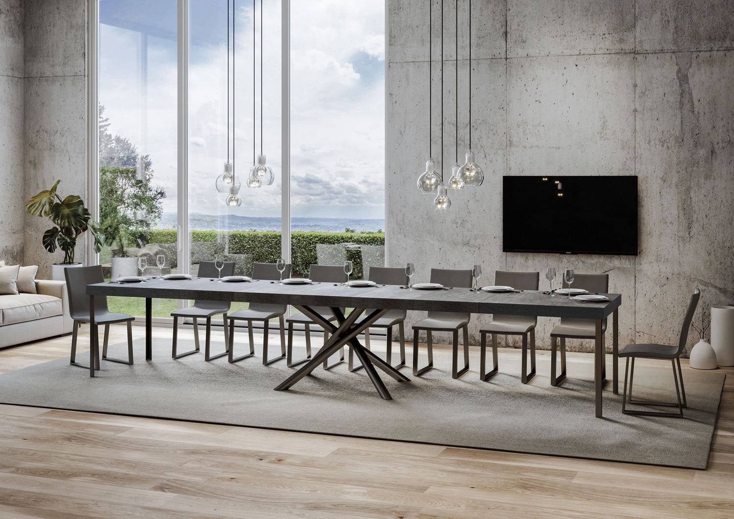 Tavolo Allungabile 160-420x90x77 cm Famas Premium Cemento Telaio Antracite