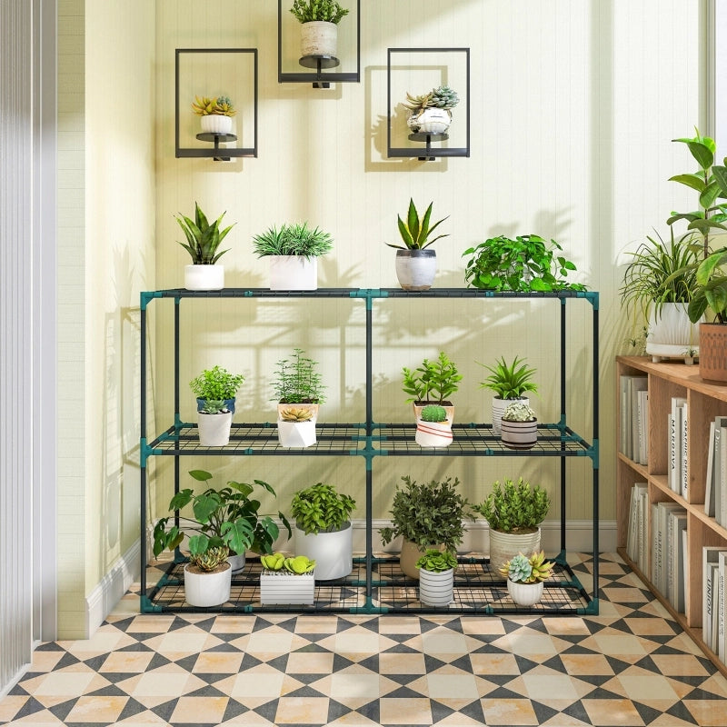 Fioriera a più livelli a 3 ripiani in plastica e acciaio con struttura combinabile per balcone e terrazza, verde scuro