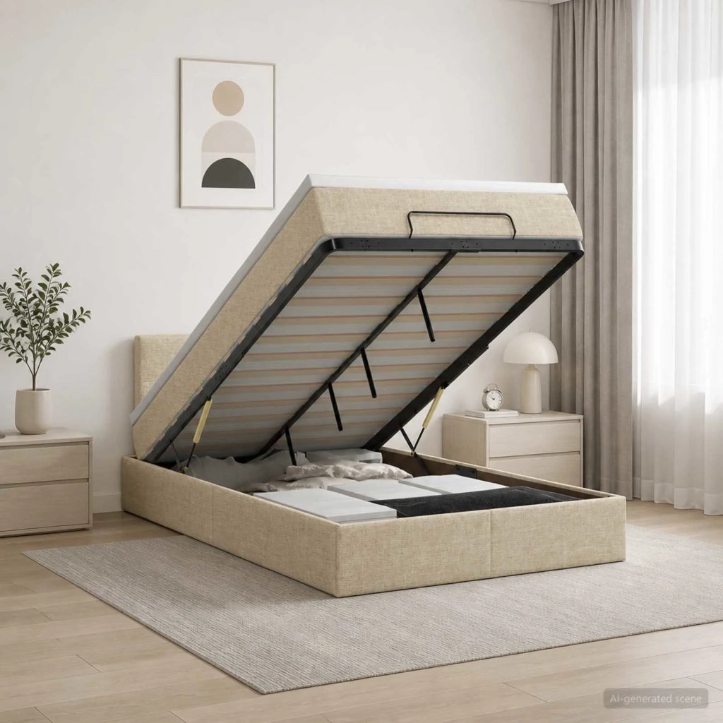 Letto Ottomano con Materasso e LED Crema 120 x 200 cm Tessuto 3458067