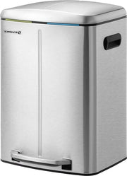 Doppia Cassetta Rifiuti 2 x 20L Cestini in Metallo - Imbuti in Plastica - Coperchio Scorrevole - Chiusura Morbida - Eterno - Cassetta Rifiuti 60L in Acciaio Inox