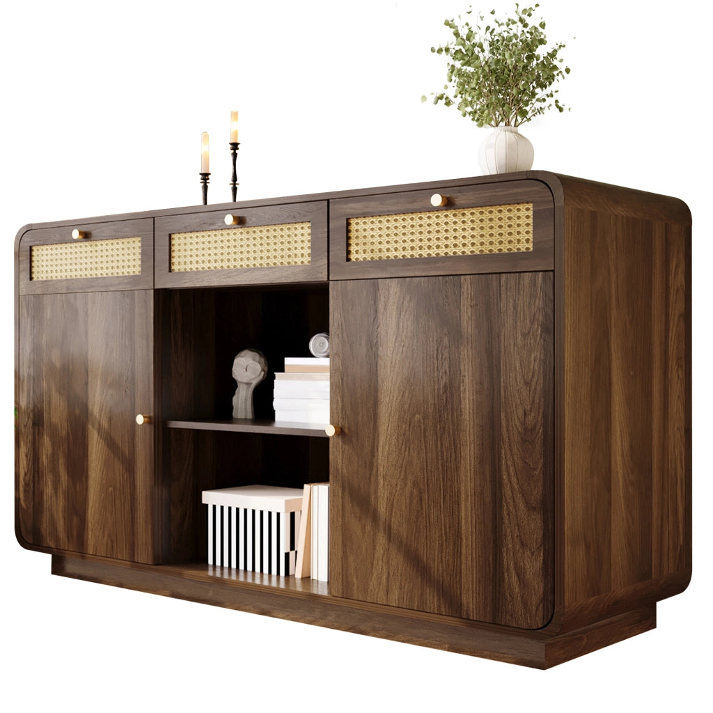 Mobile TV lussuoso - Zephmum - 120x40x85 cm - Nussbaum - Schubladen, Rattan, Goldgriff, h?henverstellbar