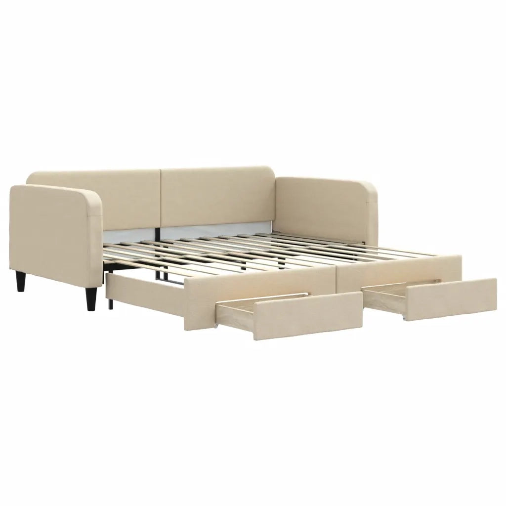Divano Letto Estraibile con Cassetti Crema 100x200cm in Tessutocod mxl 82729