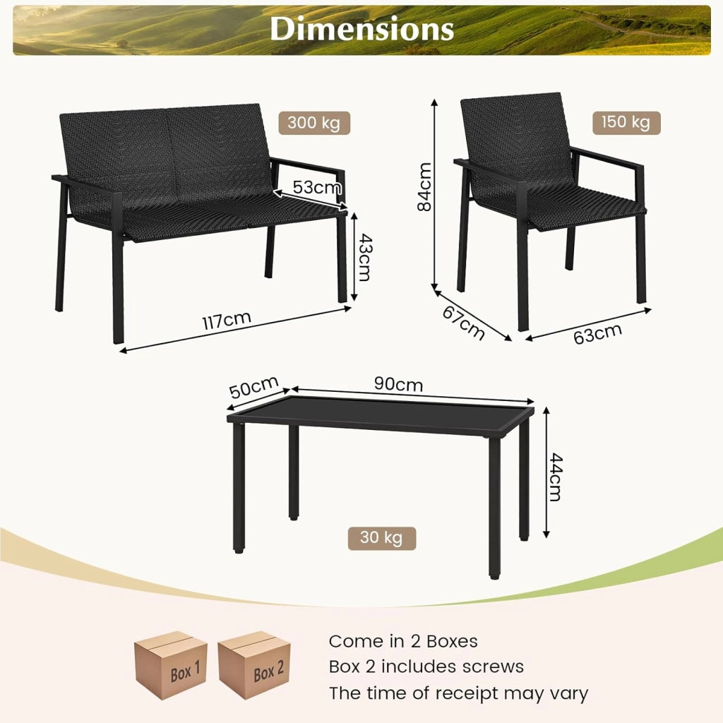 Set di mobili da giardino per esterni, set di mobili da giardino in polyrattan, 4 pezzi, mobili da terrazzo, set da 4 persone, tavolo da 2 sedie, per balcone, set da balcone, resistente alle