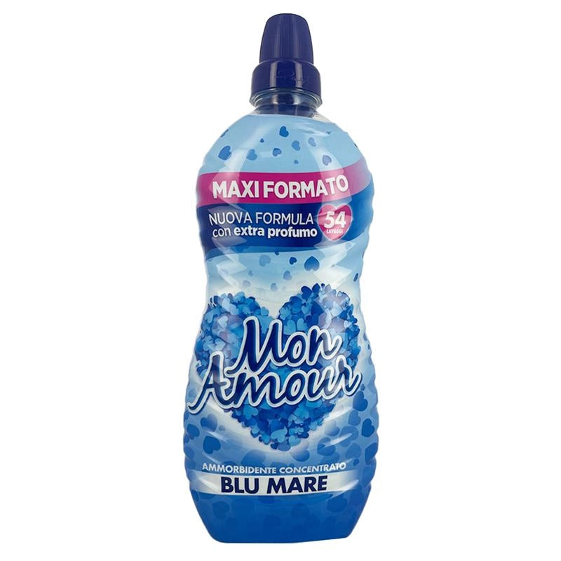 MON AMOUR AMMORBIDENTE CONCENTRATO NUOVA FORMULA CON EXTRA PROFUMO FRAGRANZA BLU MARE 54 LAVAGGI MAXI FORMATO 1350 ML