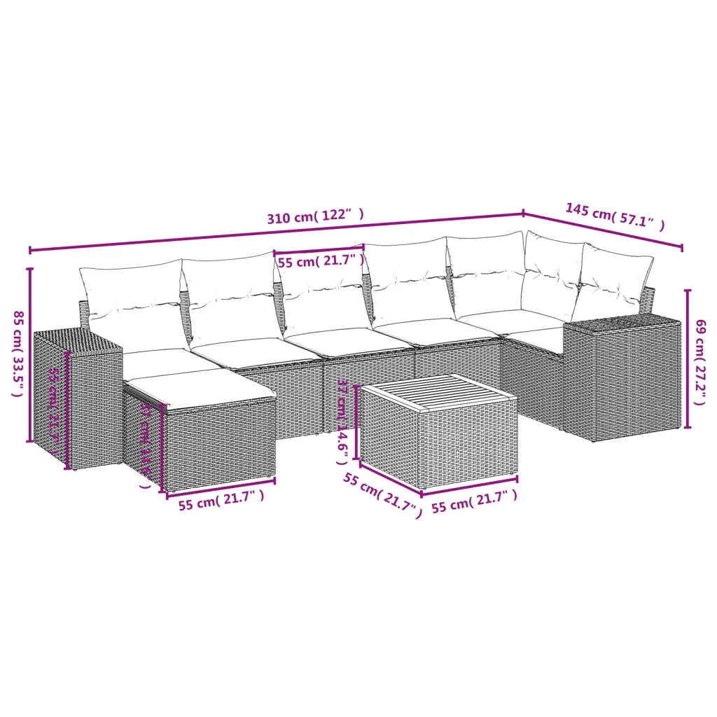 Set Divani da Giardino con Cuscini 8 pz Nero in Polyrattan 3257882