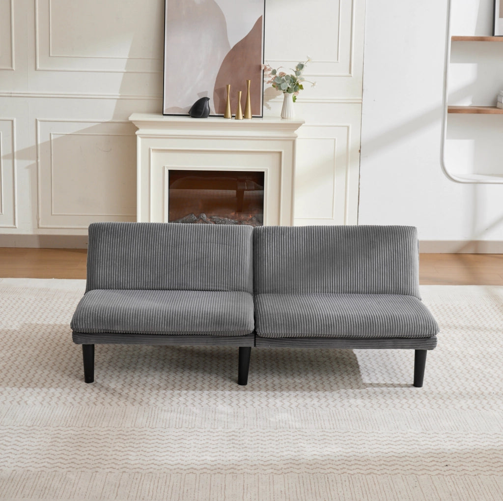 Divano letto 2 posti 167x84x67 cm grigio， velluto a coste， salvaspazio