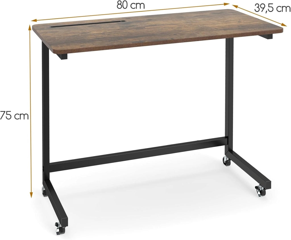 Tavolino ausiliario con ruote, tavolino a forma di C con ampio piano di lavoro e fessura incorporata, 4 ruote universali (2 con freni), 80 x 39,5 x 75 cm, tavolo mobile per soggiorno, camera