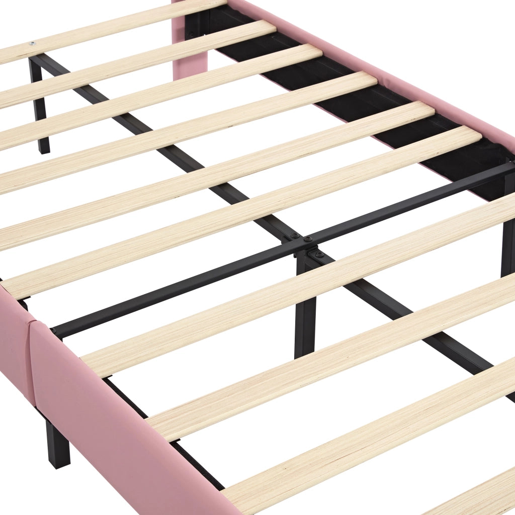 Letto per bambini imbottito 90x200 cm con testiera a corona; similpelle rosa e bianco