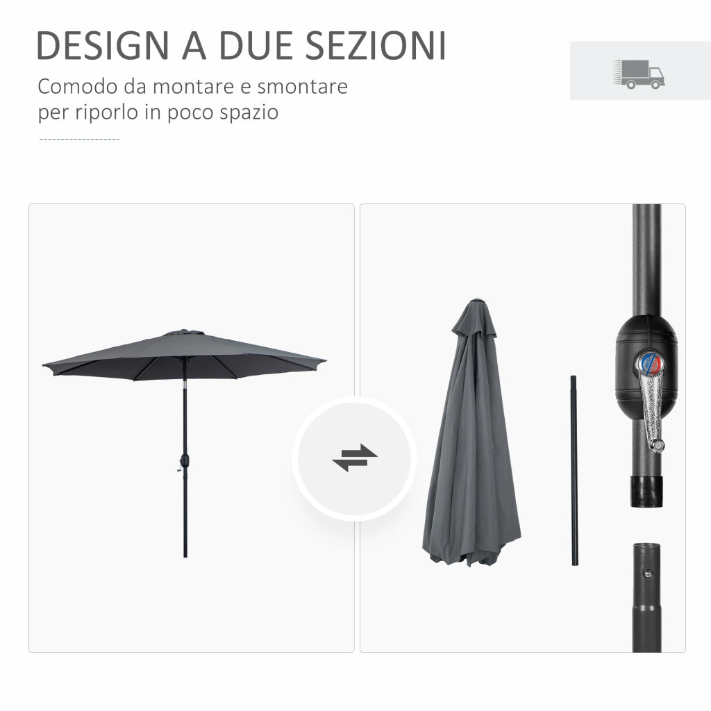 Easycomfort Ombrellone da Giardino 3x2.5 m Inclinabile, con Manovella, in Metallo e Poliestere Grigio Scuro