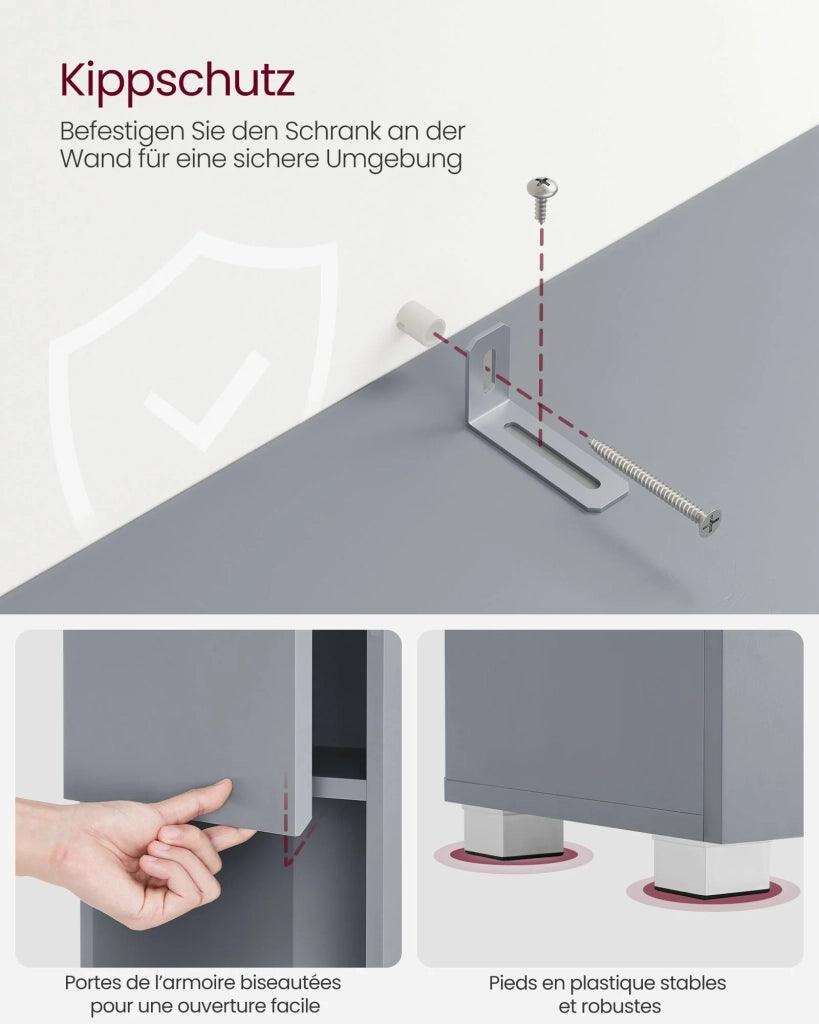 Mobiletto da bagno mobile contenitore colonna con cassetto ripiani regolabili scomparti 30 x 30 x 170 cm grigio 12_0004019