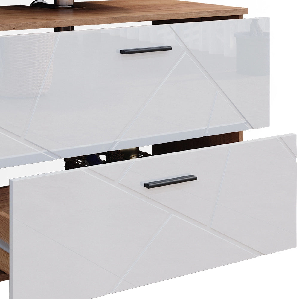 Vicco Set di mobili da bagno Bianco lucido/oro power oak 3 parti, con mobile midi