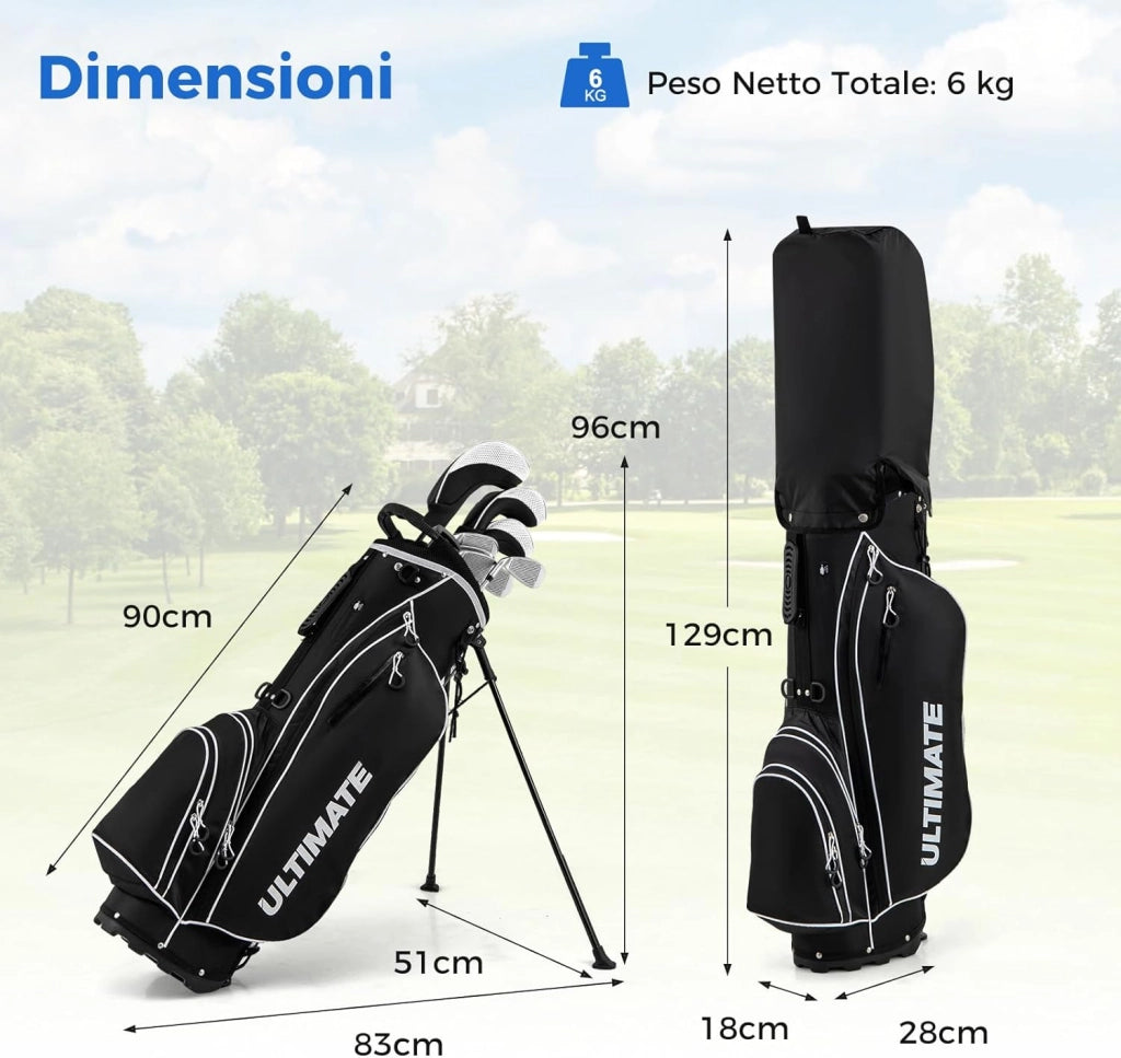 Set Completo di Mazze da Golf per Destri da Uomo, con Driver da 460 cc, Legno da Fairway 3, Ibrido 4, Ferri 6 7 8 9, P, Putter e Borsa per mazze da golf