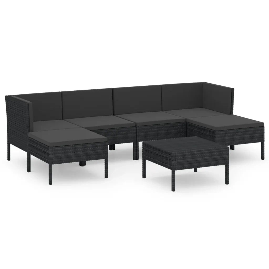 Set Divani da Giardino 7 pz con Cuscini in Polyrattan Nero cod mxl 38461