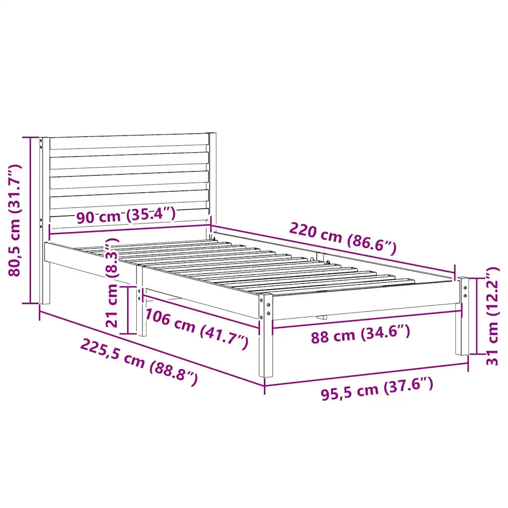 Struttura del letto Marrone 90 x 220 cm Pino massello 872326