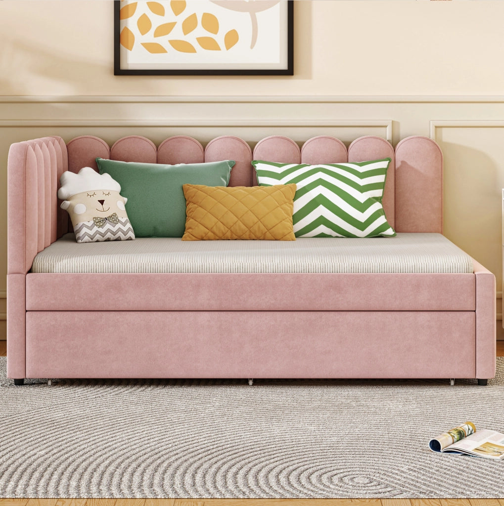 Divano letto 140x200 cm con letto estraibile e design a L in velluto