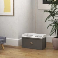 Ciotole per Cani Rialzate in Acciaio Inox e Legno con Cassetto, 60x30x36cm, Grigio