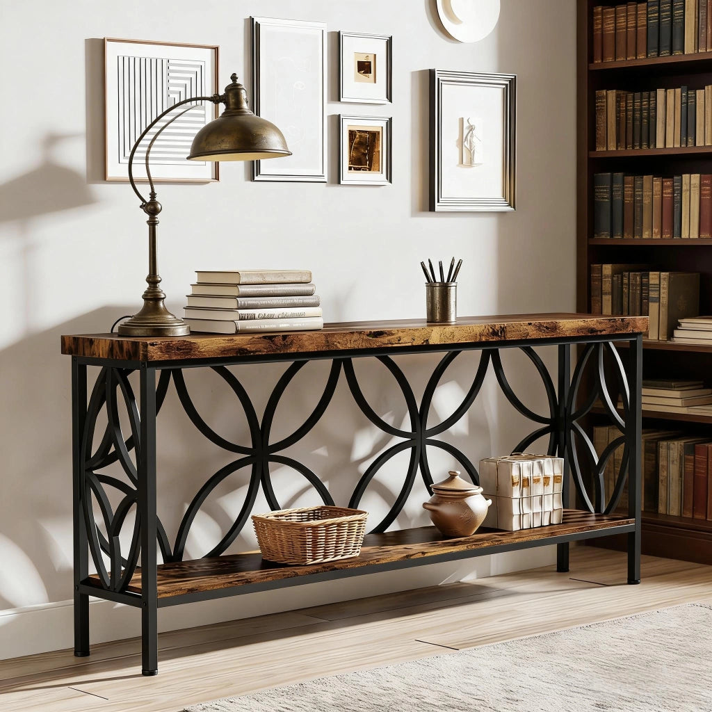 CONSOLLE in stile industriale 160 x 29,5 x 80 cm nero e marrone