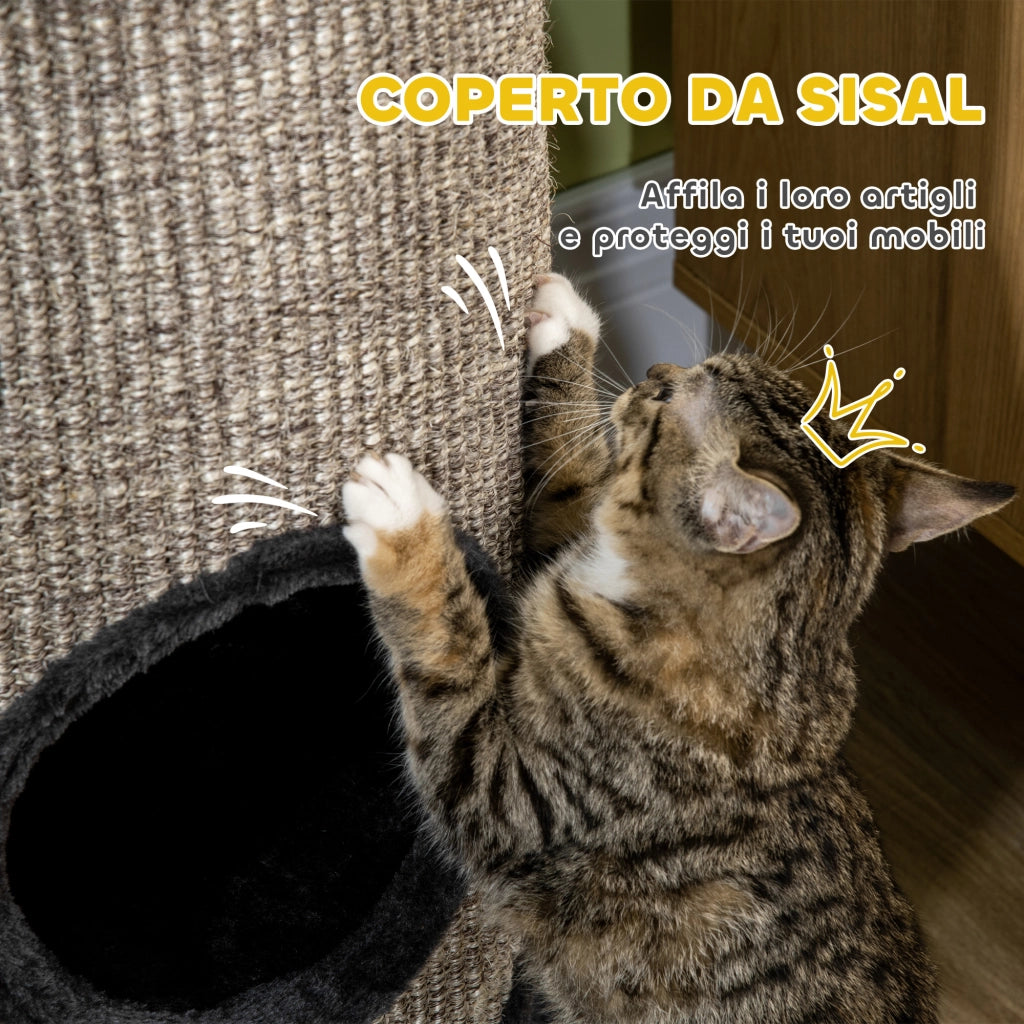 Cuccia per Gatti a 3 Livelli con Tiragraffi in Sisal e Peluche. ?38x70cm. Grigio