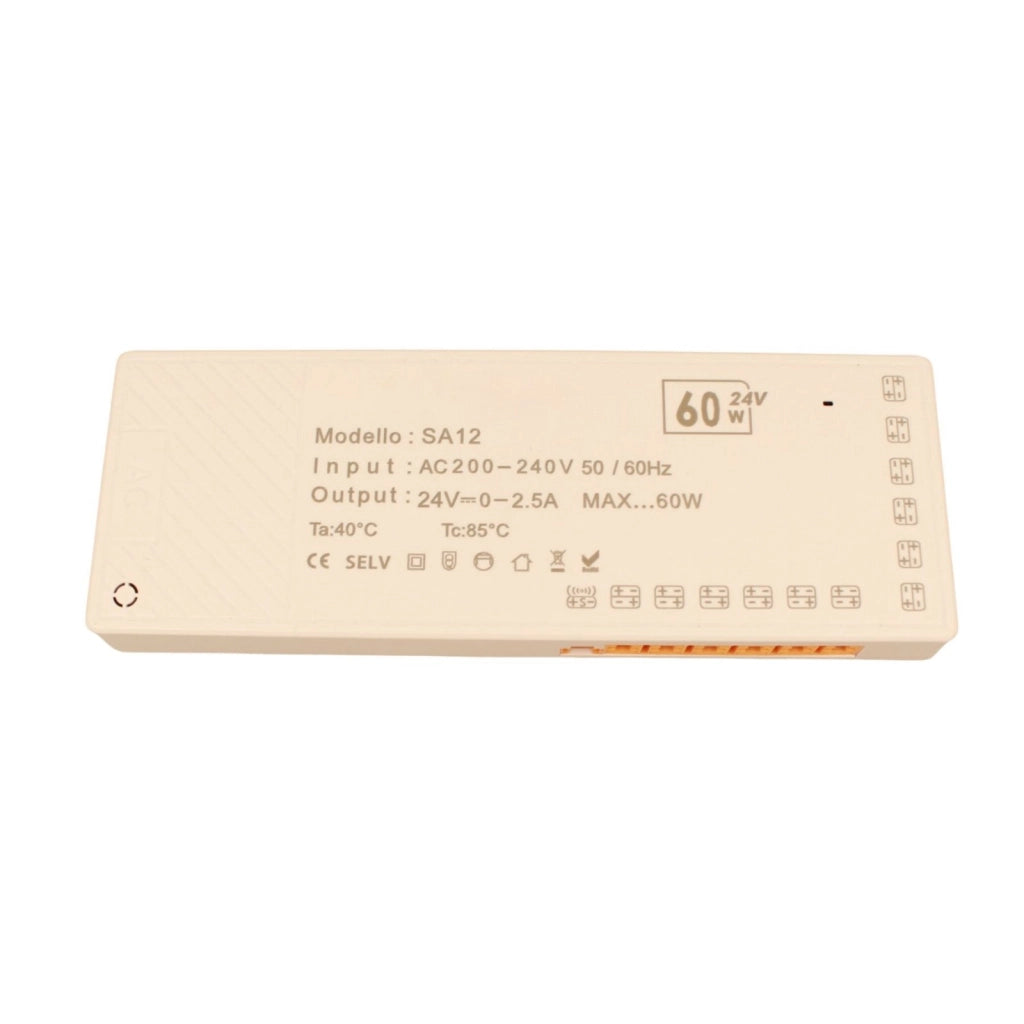 Trasformatore Alimentatore Led Driver Mobile 24V 60W, Con 12 Uscite Senza Polarità, Per Luce Led Da Guardaroba Armadio, 167X60X16mm, Cavo Alimentazione Con Spina EU Incluso