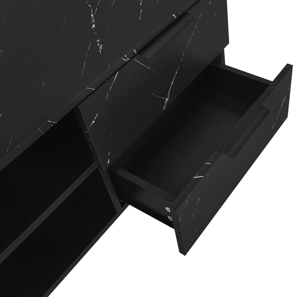 Mobile TV 200x38x50 cm; 2 ante e 2 cassetti con LED multicolore; MDF nero e legno