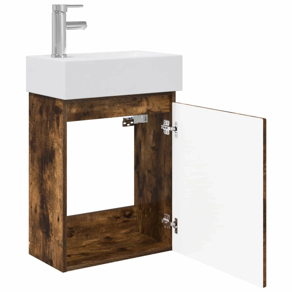 Mobile bagno con rubinetto Rovere Fumo 45,5 x 22,5 x 84 cm 889506