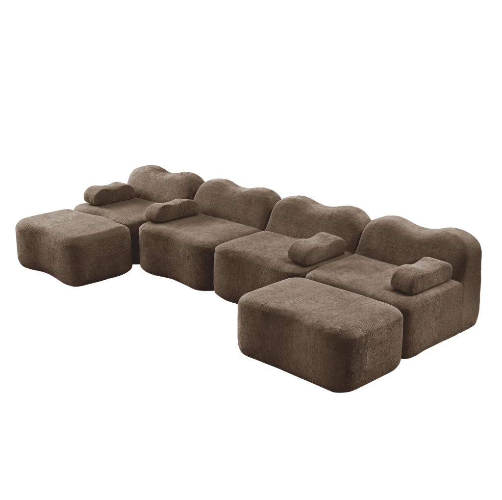 Divano modulare a U 384x167 cm in velluto marrone HOMVRA