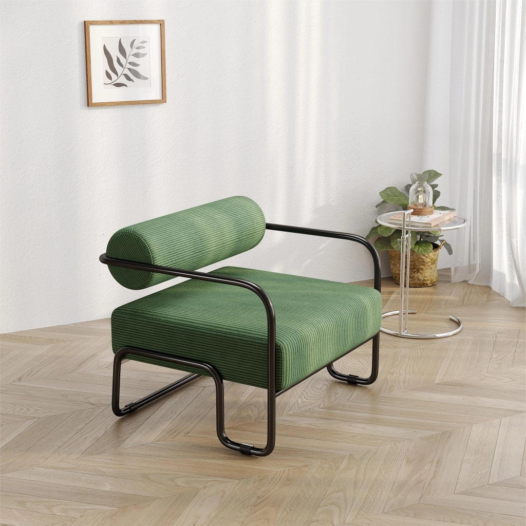 Poltrona Lounge Moderna ¨C MINIMAL ¨C Velluto a Coste, Struttura in Metallo Nero