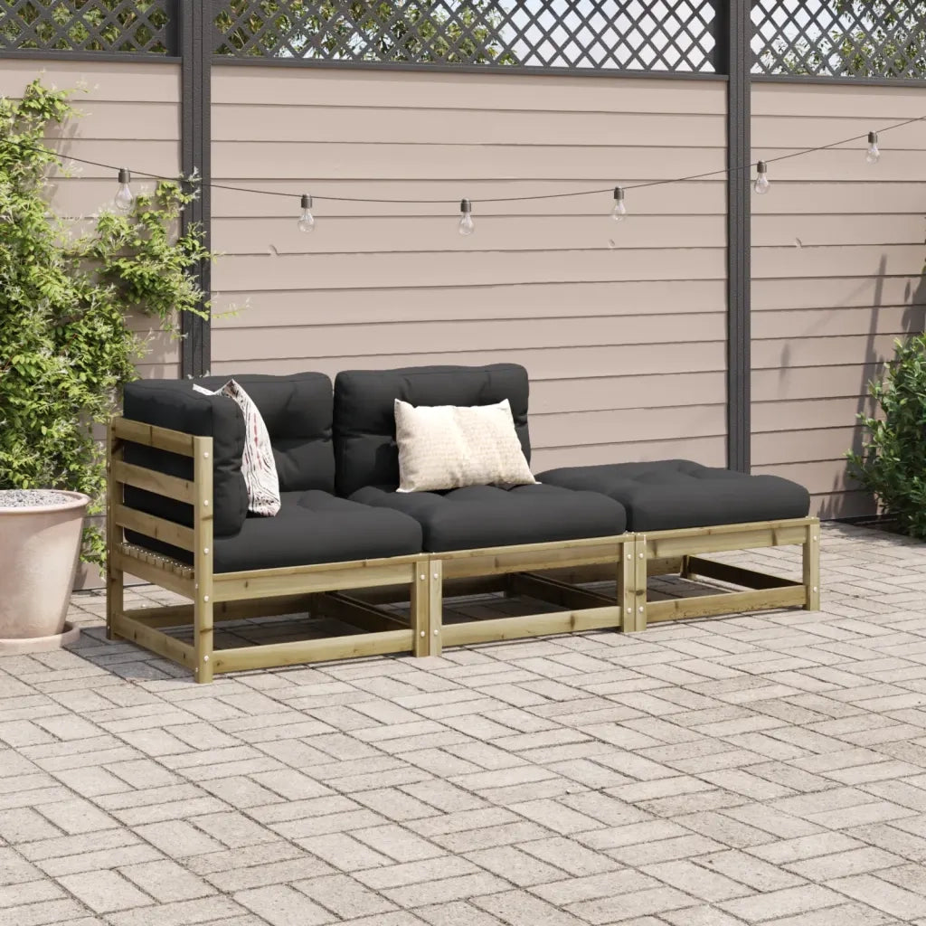 Set Divani da Giardino 3pz | Set Salotto da Giardino con Cuscini Legno Impregnato di Pino