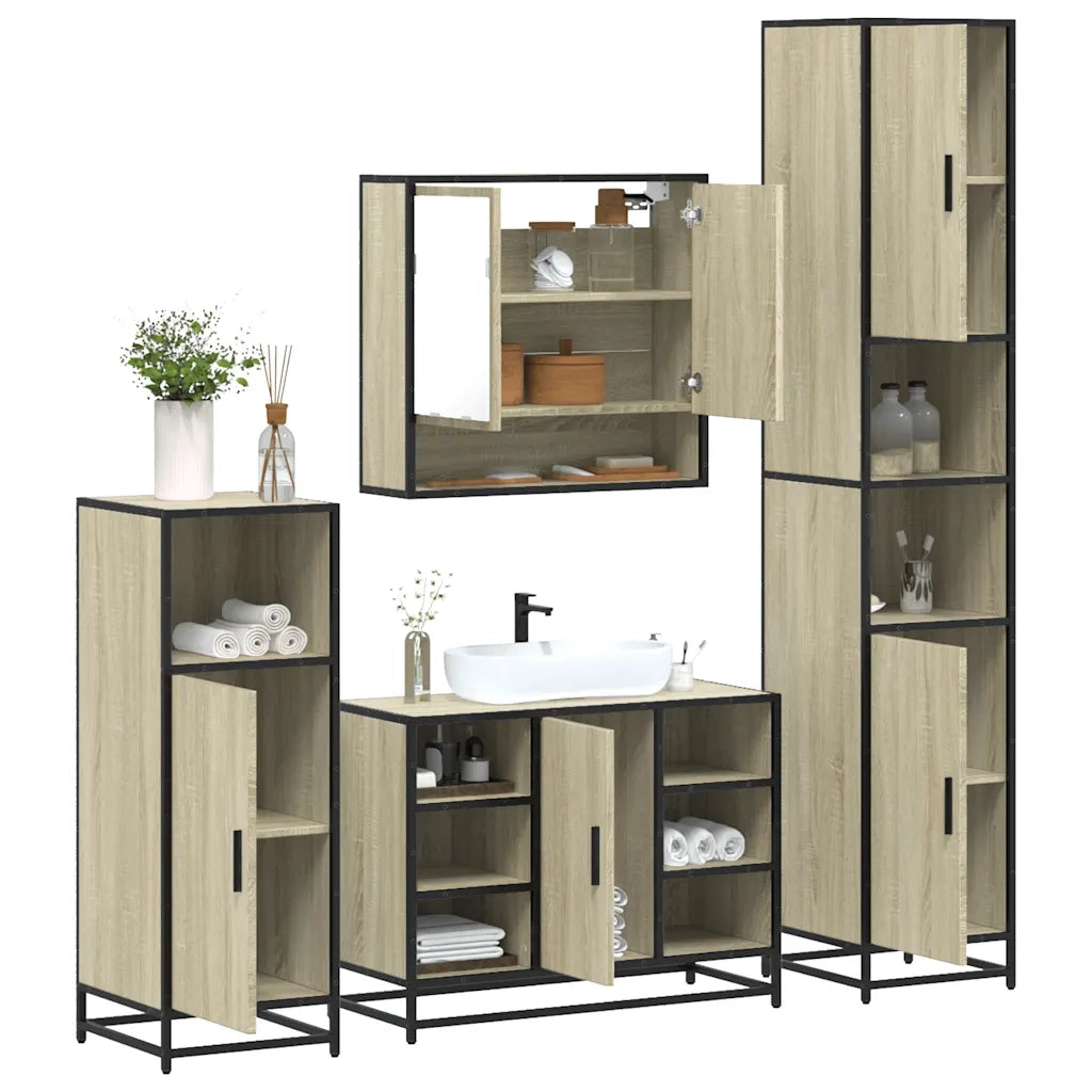 Set Mobili da Bagno 4 pz Rovere Sonoma in Legno Multistrato 3301241