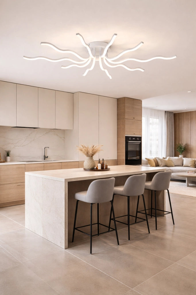Plafoniera LED Moderna 56W Bianco CCT Switch Luce calda 3000K, Naturale 4000K, Fredda 6500K 4480LM Design Ondulato Soffitto Alluminio Acrilico