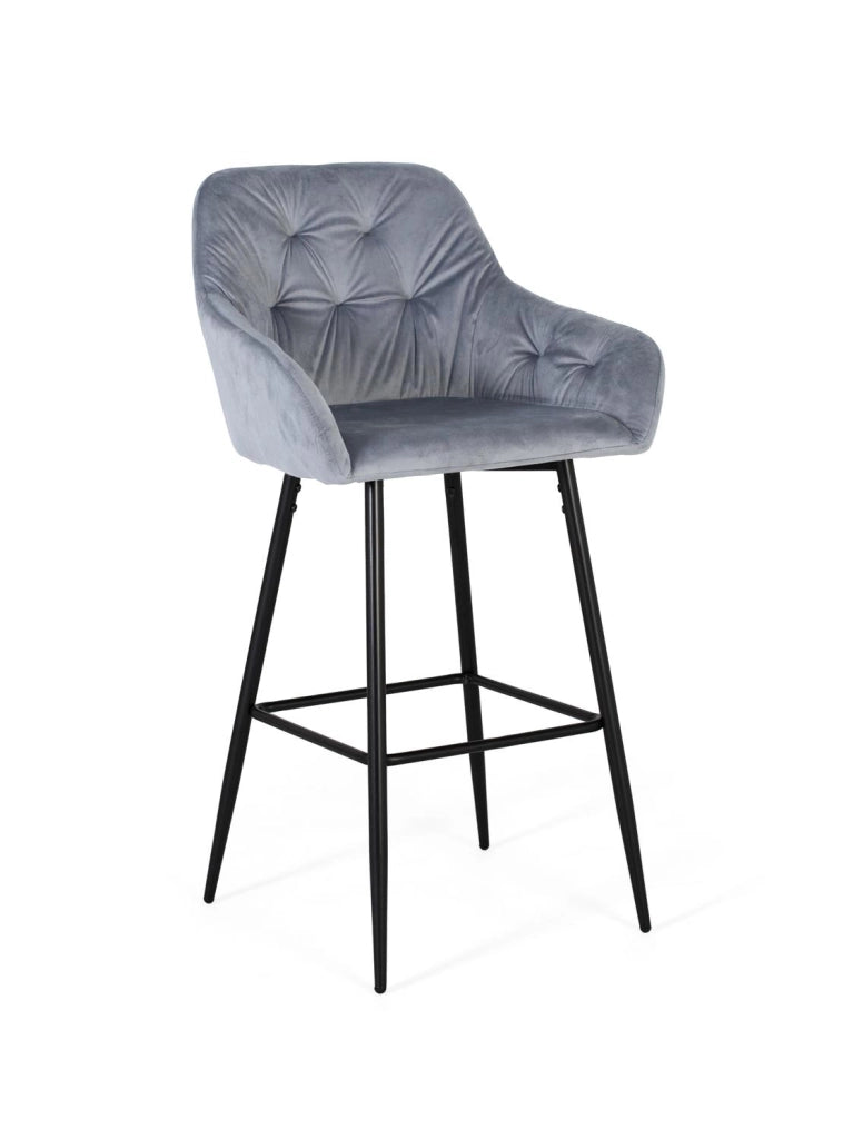 Set di due sgabelli rivestiti in velluto e struttura in metallo