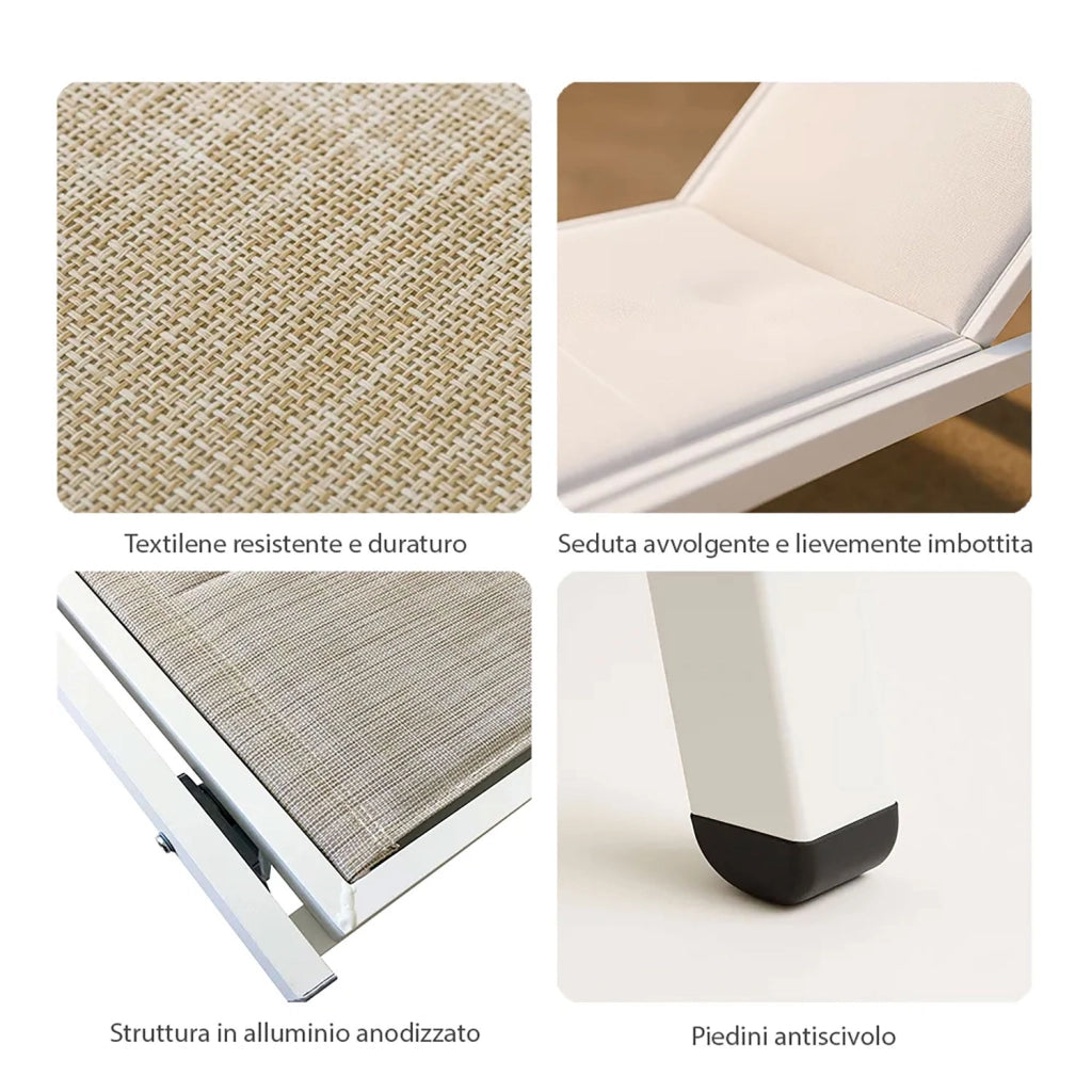 Lettino Prendisole da Giardino Reclinabile Tenerife 188x63,5x73/30,5 cm in Alluminio e Textilene Bianco e Melange