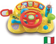 VTech Vroom Vroom Volante Multiattivita, Volante Bambini con Cruscotto Interattivo, Inclusa Macchinina Comandabile, Chia