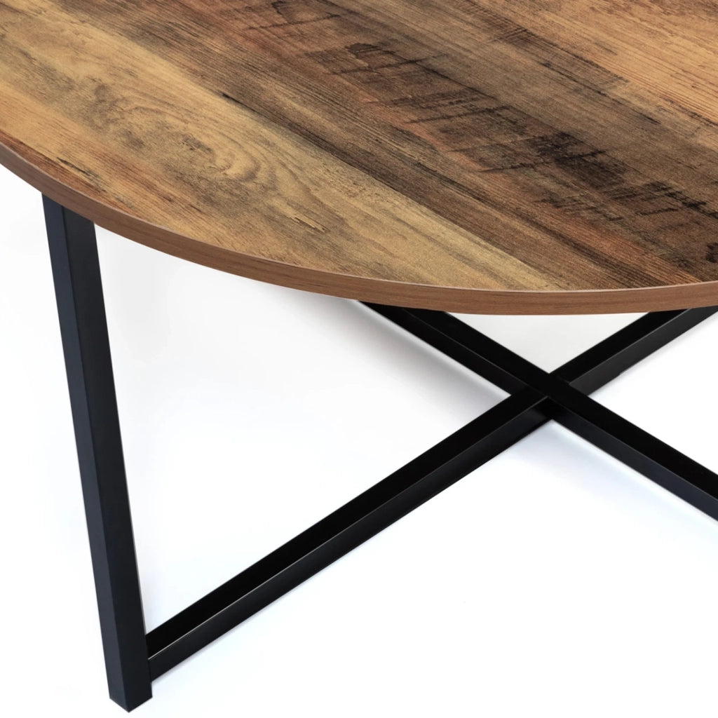 IDMarket - Tavolino rotondo 80 cm effetto invecchiato con design industriale HAWKINS
