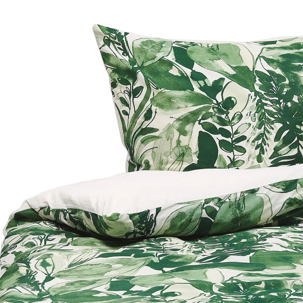 Set copripiumino e federa in misto cotone verde e bianco 155 x 220 cm con stampa a foglie moderna Boho camera da letto
