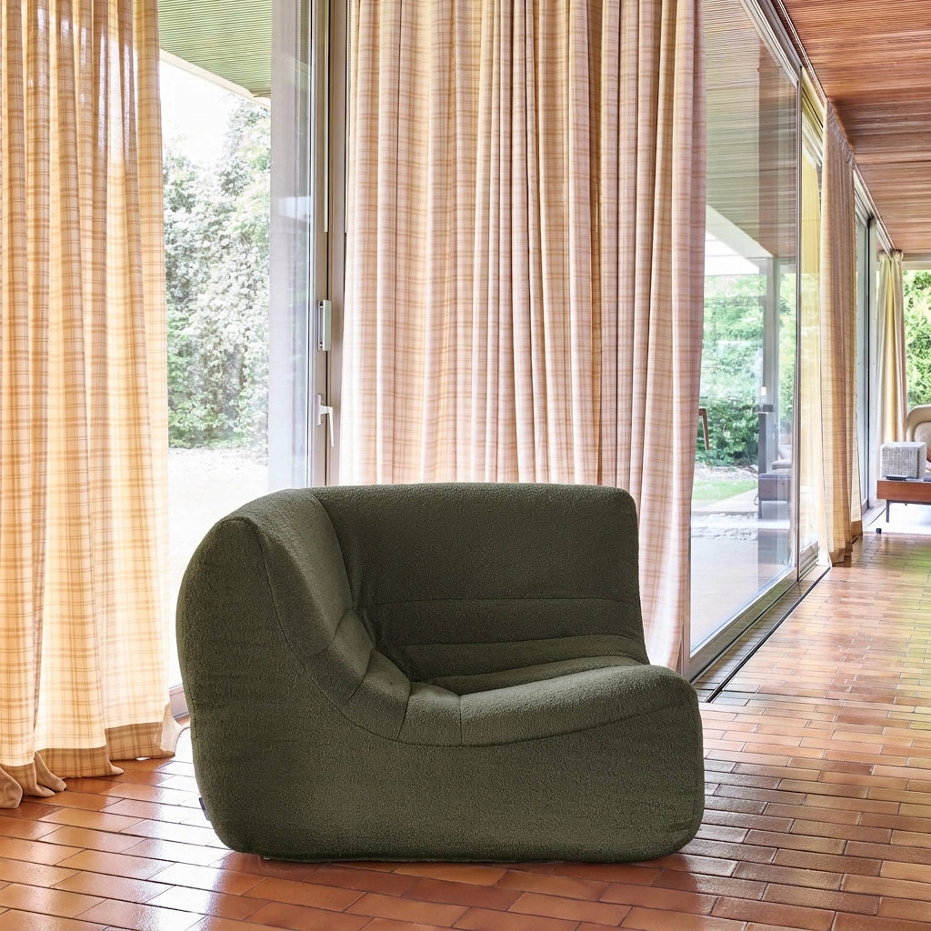 Poltrona angolare in bouclé testurizzato, 1 posto, verde kaki