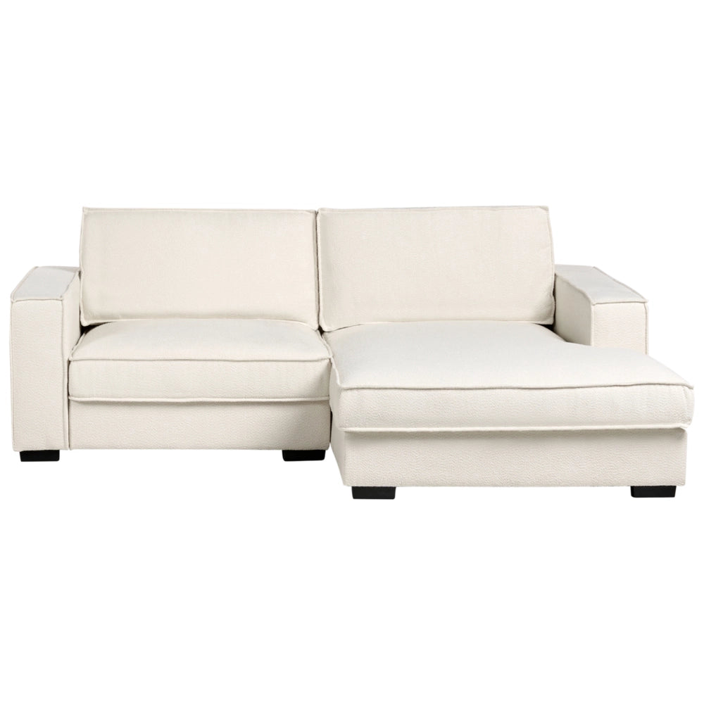 Divano angolare a sinistra in bouclé con schienale imbottito in poliestere e cuscini Beige chiaro stile moderno