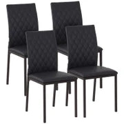 Set 4 Sedie da Pranzo in Finta Pelle con Cuciture a Rombi e Gambe in Metallo, Nero