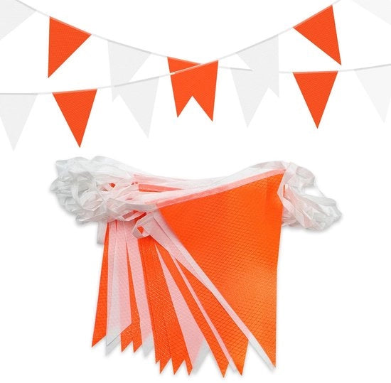 Set di bandiere da festa 20m - 56 pezzi triangolari - impermeabili - riutilizzabili - decorazioni per festa - arancione/bianco - corda per bandiere
