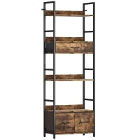 Libreria a 6 livelli con 4 ripiani, 3 cassetti in tessuto, 60x30x176cm, Marrone rustico