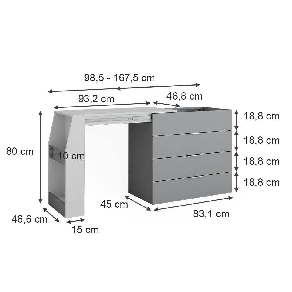 Vicco Tavolo per l'artigianato Grigio 95.5 x 80 cm pieghevole, 4 cassetti
