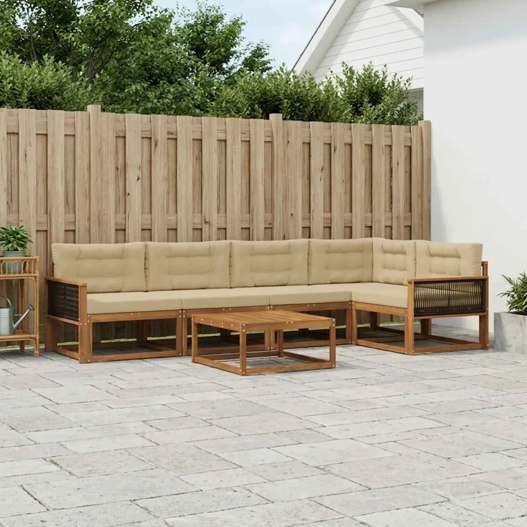 Set di divani da esterno con cuscino 6 pcs Naturale e Beige 3382586