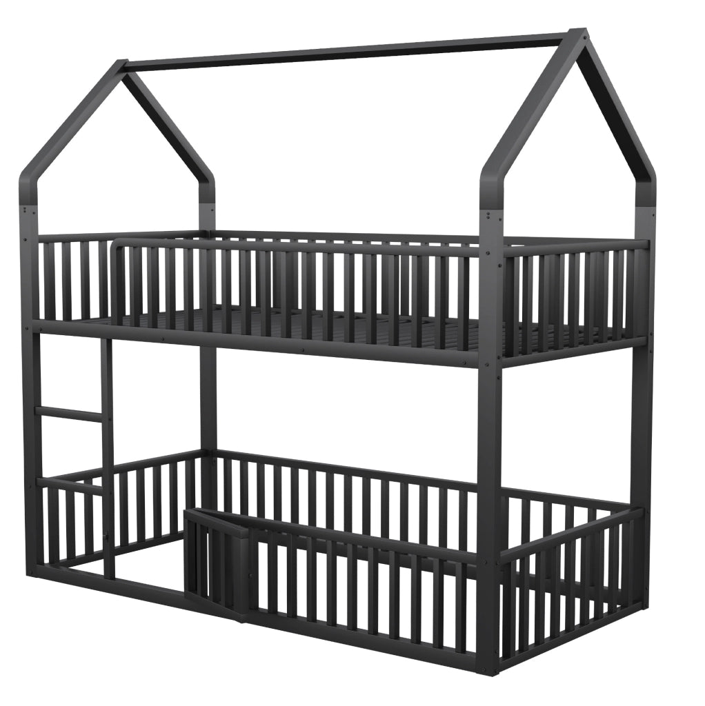 Letto a castello in metallo 90x200 cm con scala frontale e porta apribile; nero