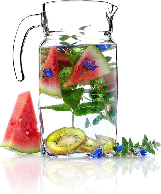 Karaf d'acqua - Karaf di vetro robusto con sifone e manico comodo per bevande fredde latte tè freddo trasparente - 1,7 litro